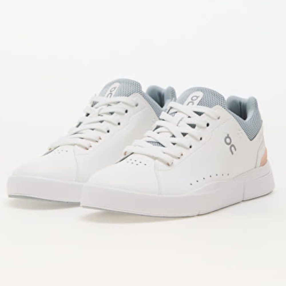 On Running Women's White Athletic Sneakers with Light Gray and Pale Pink Accents